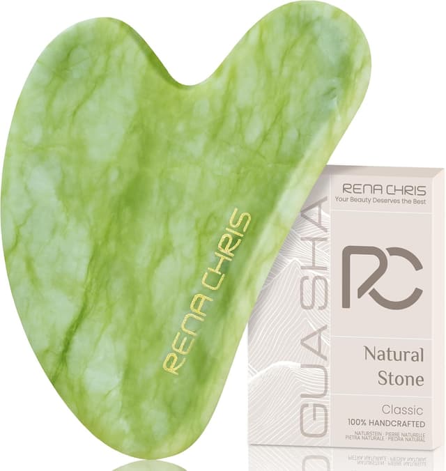 Detalle de Rena Chris Jade Gua Sha Stein aus Xiuyan-Jade (Mintgrün) für Kieferlinie und weniger Gesichtsschwellungen