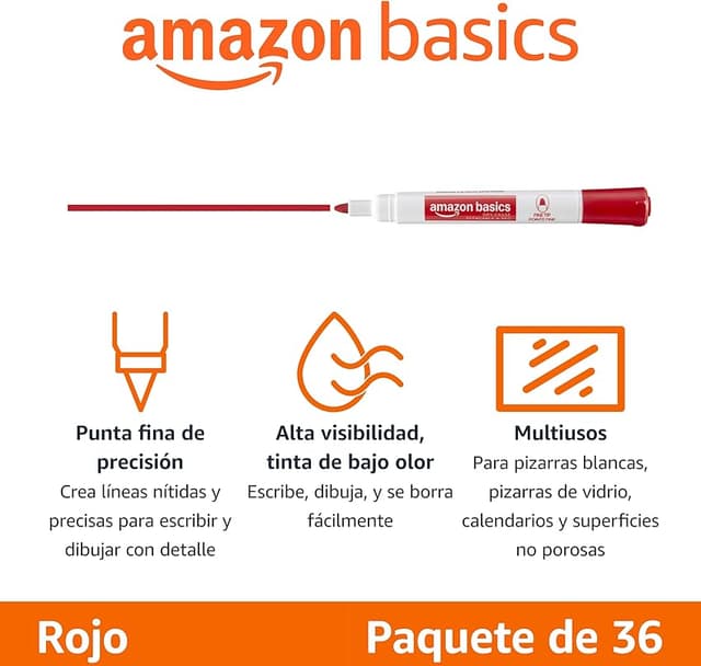 Thumbnail 1 de Amazon Basics Low-Odor Fine Tip rotuladores para pizarra, 36 🎨