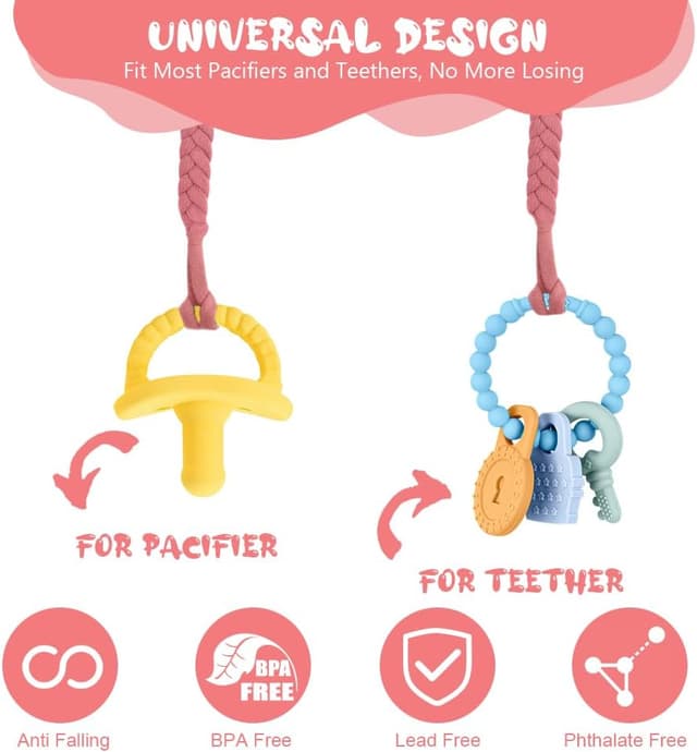 Detalle de Aolso Catenella Portaciuccio intrecciata in cotone con adattatore in silicone (confezione da 4 catenelle)