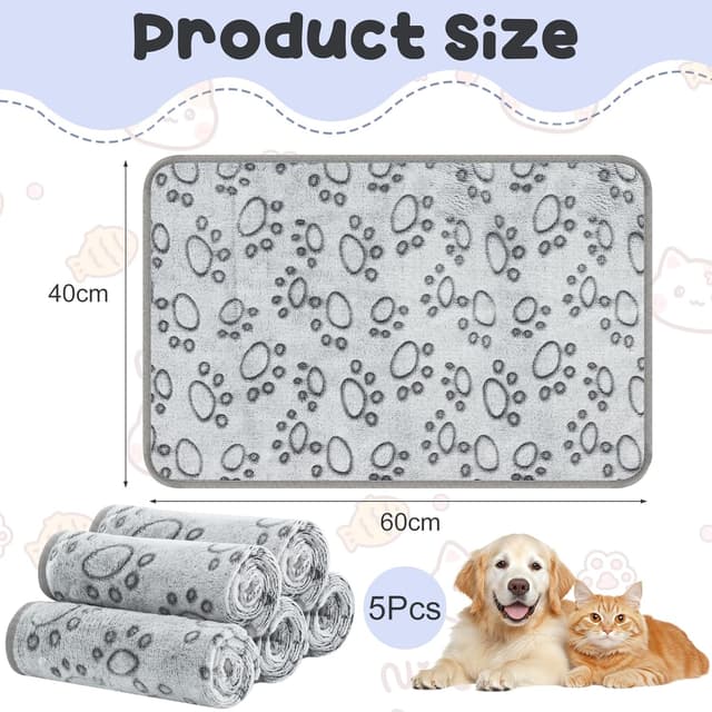 Detalle 2 de Omtofo set di 5 coperte lavabili in flanella grigie 60×40 cm