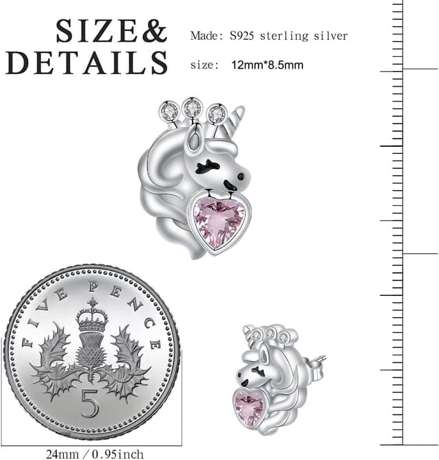 Detalle de J.MUEN Einhorn Ohrringe für Damen (925 Sterling Silber) – Ohrstecker mit funkelnder Zirkonia