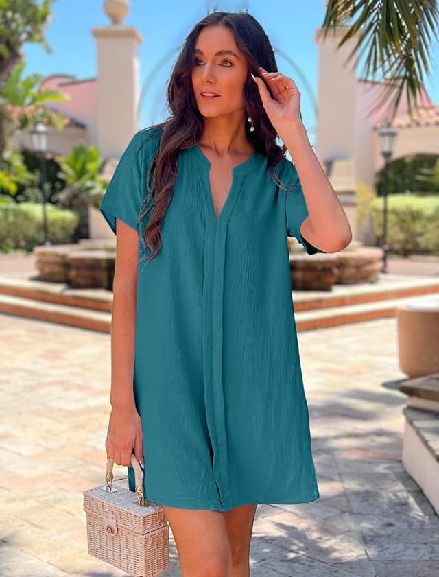 Detalle de Halife Women’s V-Neck Short Sleeve Swimsuit Cover Up Shirt