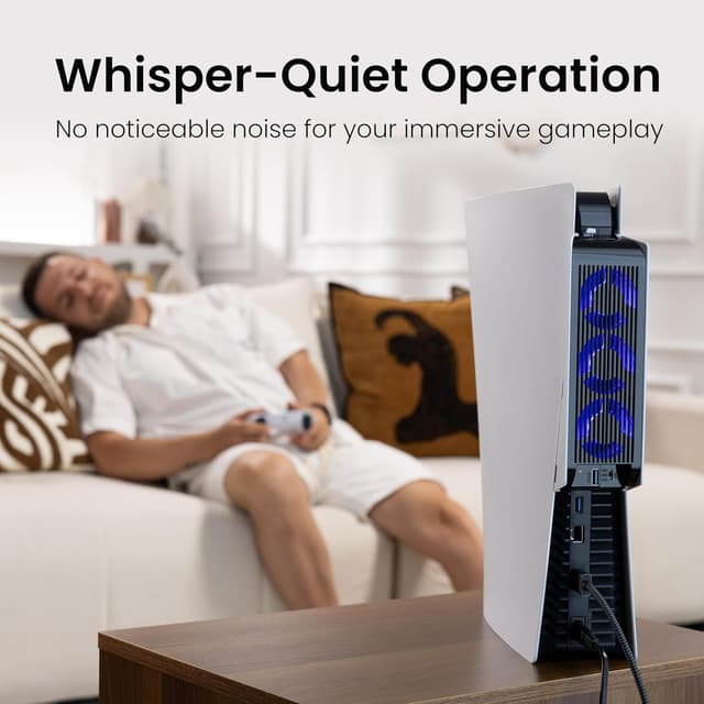 Detalle 2 de KIWIHOME Cooling Fan for PS5 (2020 models) with Auto Speed, USB3.0 passthrough and LED (White)