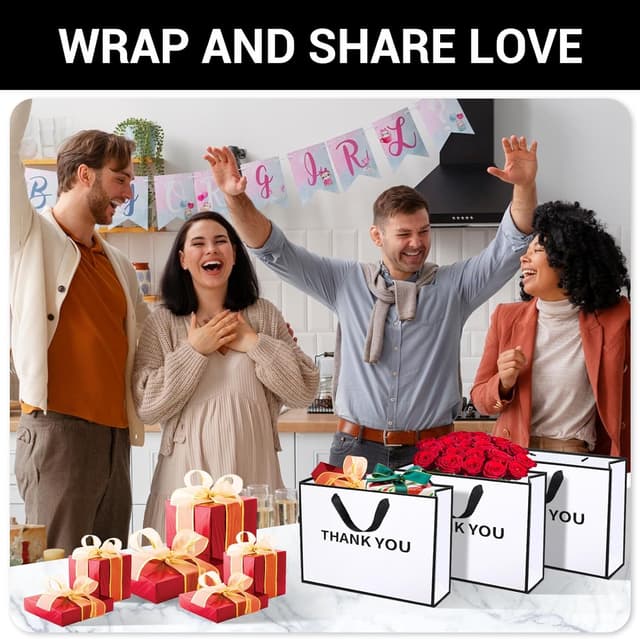 Thumbnail 6 de EUSOAR Medium Gift Bags (10 Pack) – 230GSM Thick White Paper Bags with Fabric Handles