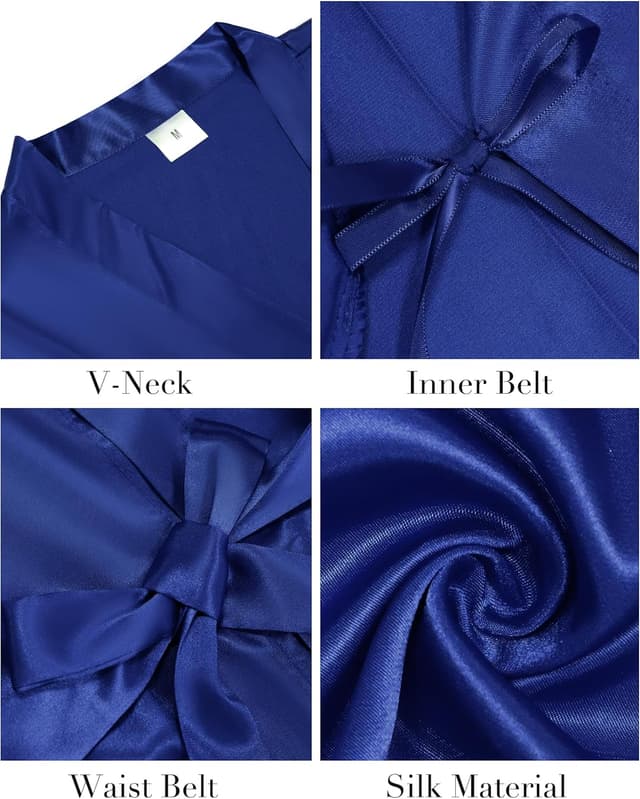 Detalle de Vlazom Kimono corto da donna in raso satin con scollo a V e cintura