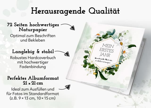 Detalle de Babyalbum „Mein erstes Jahr“ – Baby Erinnerungsbuch zum Ausfüllen (72 Seiten) von Herzthaler