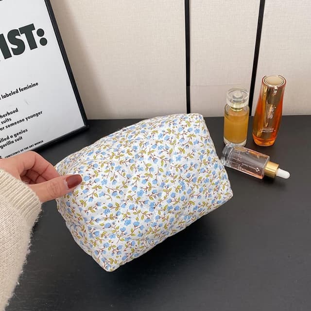 Detalle de Trousse de maquillage matelassée Aucuu, grande capacité en coton avec motif floral
