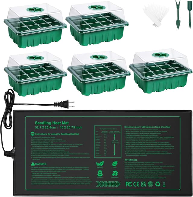 Detalle de NAMOTEK Anzucht-Station 5-teilig inkl. Wärmematte & Abdeckhauben – Keimungsset für bis zu 60 Zellen