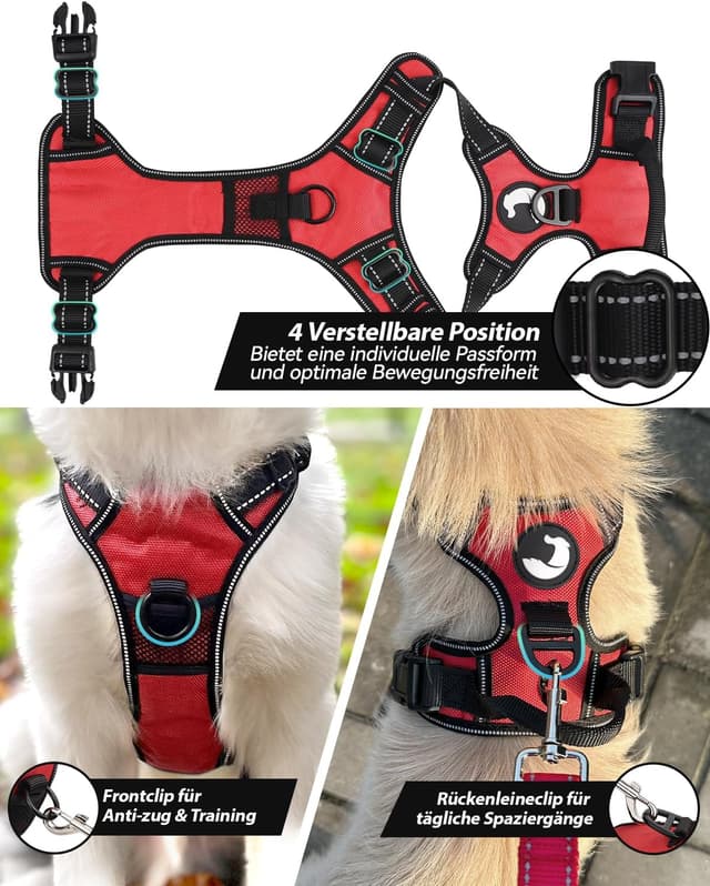 Detalle 2 de Joytale Hundegeschirr M Rot Reflektiv verstellbar