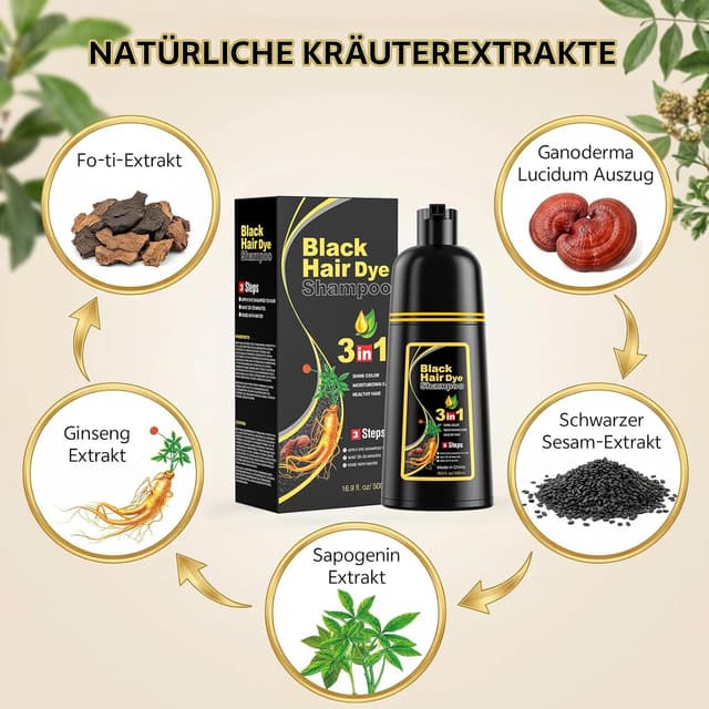 Detalle de JUANCHI Schwarzes Haarfärbeshampoo 3-in-1 für graues Haar – Haarfärbeshampoo Schwarz, 500 ml