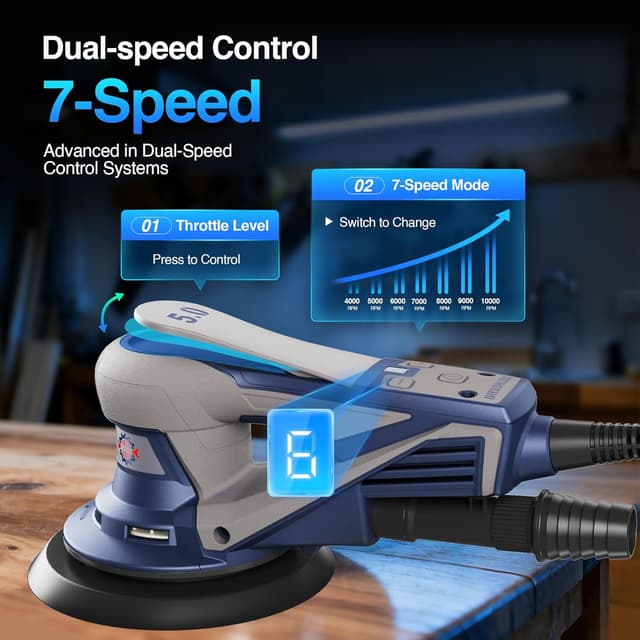 Detalle de HeroJet Brushless Random Orbital Sander with 150mm/125mm Plates, 7 Speed Control and BrakeSnap stopping