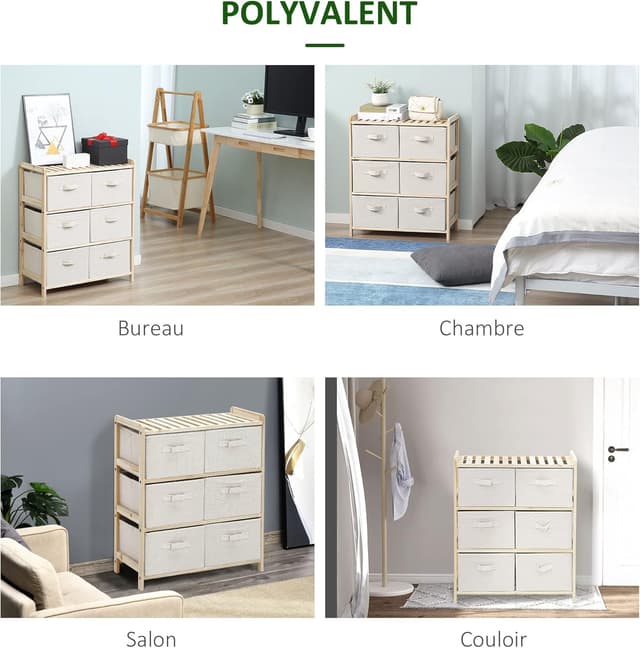 Detalle de HOMCOM commode en tissu à 4 tiroirs pliants 59 x 28 x 50 cm style élégant