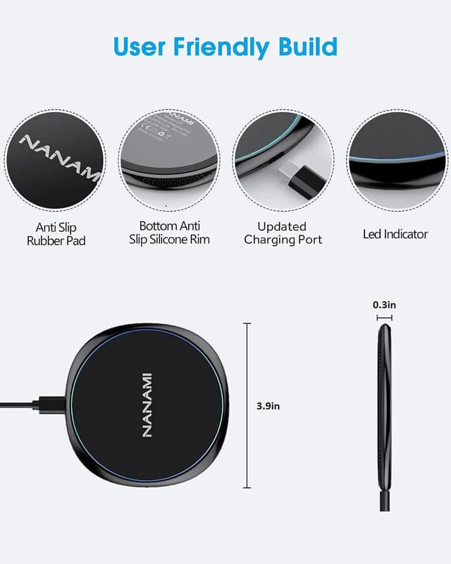Detalle 2 de NANAMI 10W Wireless Charging Pad for iPhone & Samsung (portable, non-slip base)