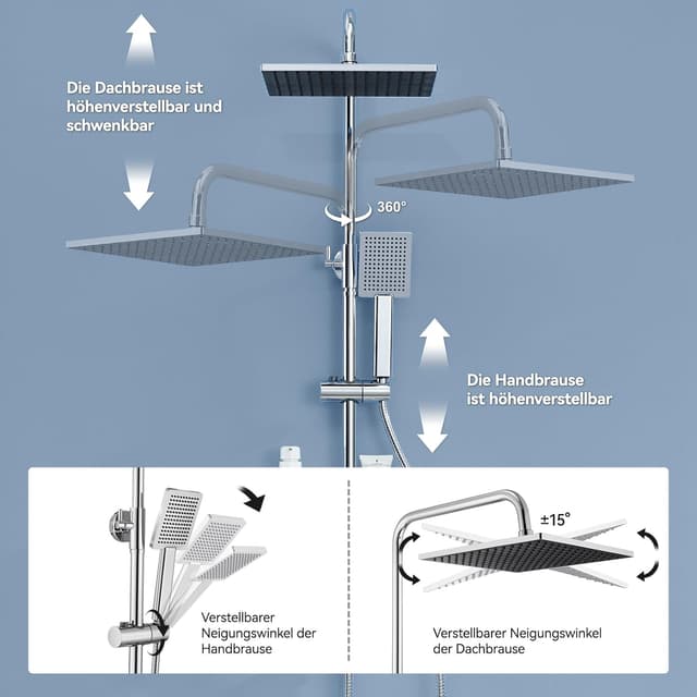 Detalle 2 de Auralum Regendusche 25 x 25 cm Edelstahlset
