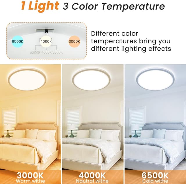 Detalle de slochi Deckenlampe LED 39 cm (36 W, 4.200 lm) mit 3 Farbtemperaturen & IP44 für Bad & Küche