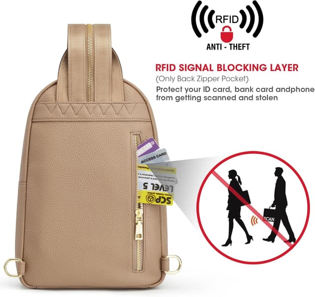 Detalle 2 de Kattee Convertible Crossbody Sling Chest Bag Medium in Genuine Leather with RFID Blocking