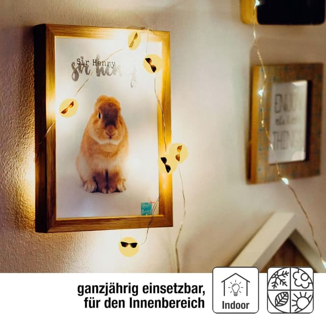 Detalle de hellum LED Kupfer-Lichterkette „Cool-Emoji“ (10 warmweiße LEDs, 90 cm, batteriebetrieben mit 2 AA)
