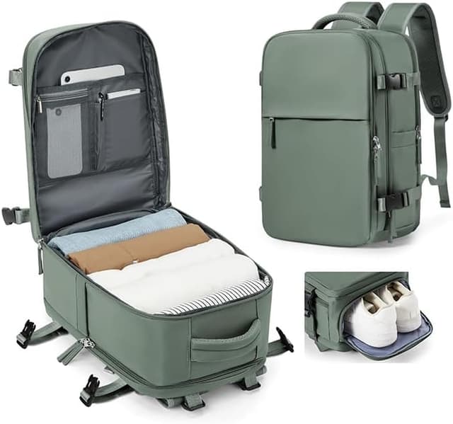 Detalle de SZLX Vakuum-Rucksack als Ryanair- & Wizz-Air-Handgepäck 40x30x20 mit Laptopfach und Schuhfach