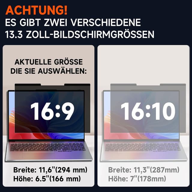 Detalle de Magnetischer Laptop Sichtschutzfilter für 13,3 Zoll (16:9) – Anti-Spy & Blaulichtschutz mit abnehmbarem Design