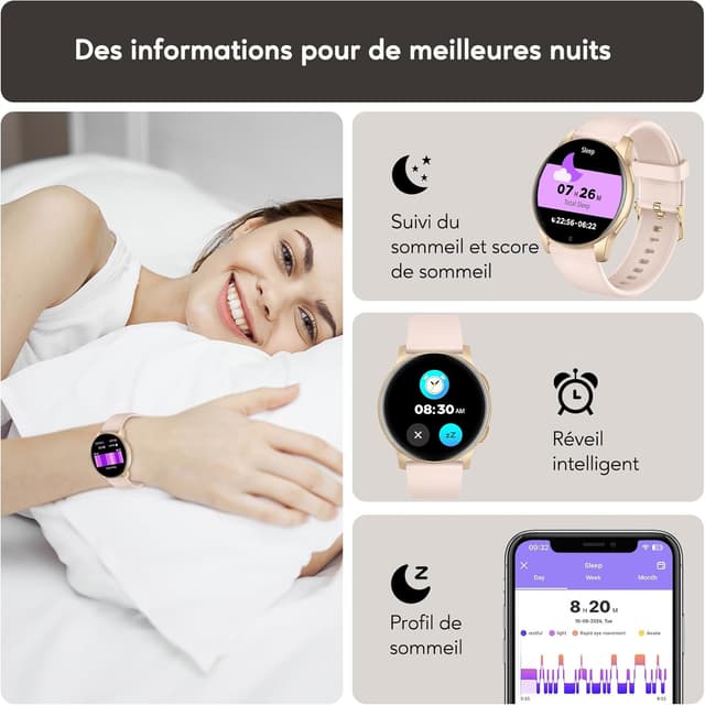 Detalle 2 de AcclaFit Montre connectée ronde 1,38" pour Femme/Homme avec appel Bluetooth, 147+ modes sport et suivi santé