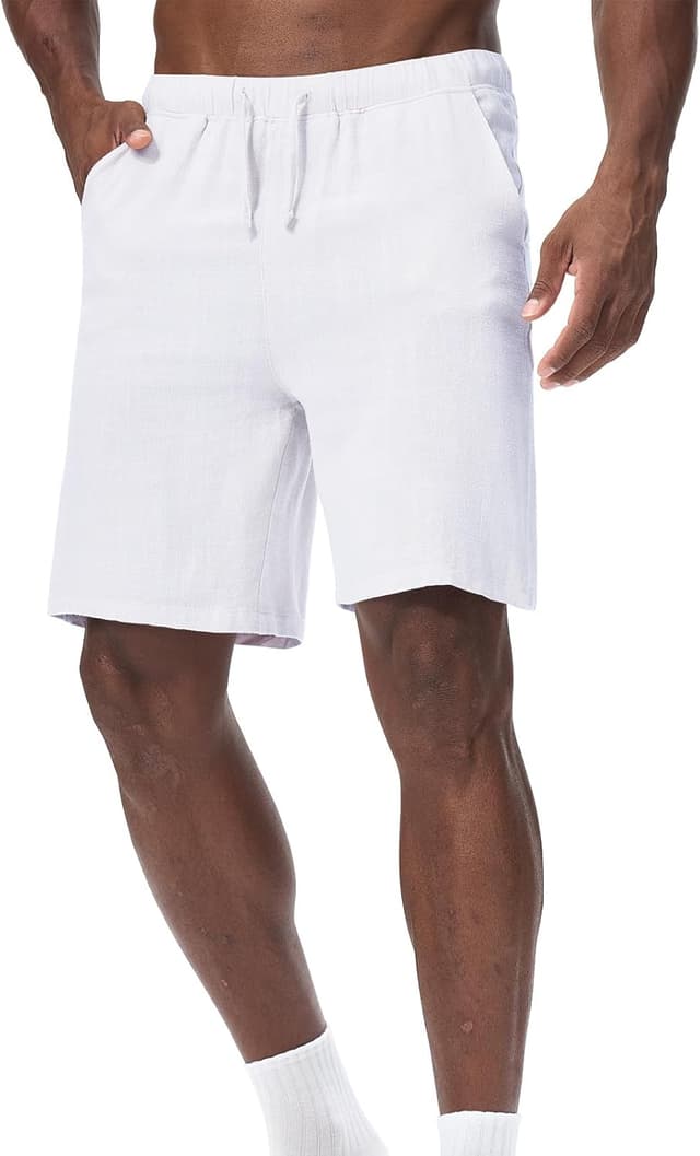 Detalle de Zetieny Herren Leinen Shorts mit Kordelzug – atmungsaktive Sommer-Freizeitshorts mit Taschen
