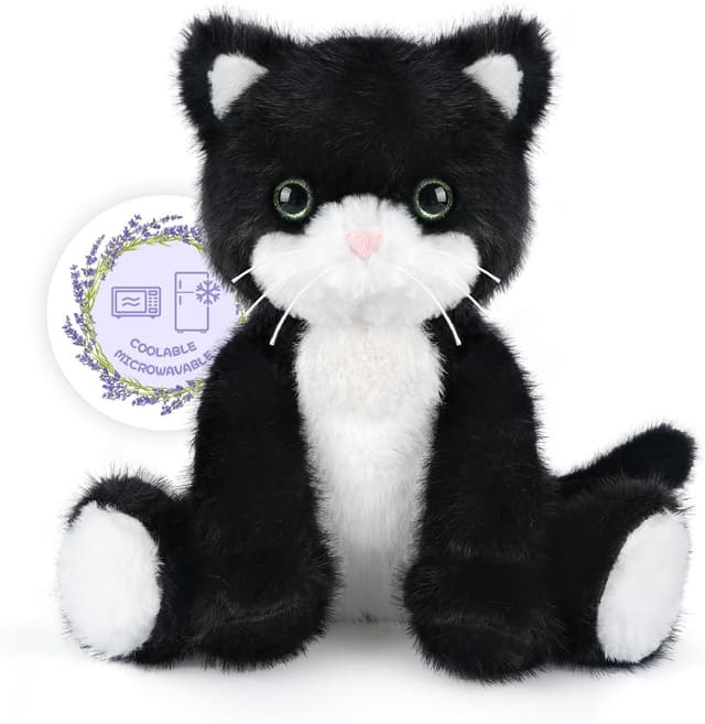 Detalle de SuzziPals Heated Black & White Cat Plush with Lavender