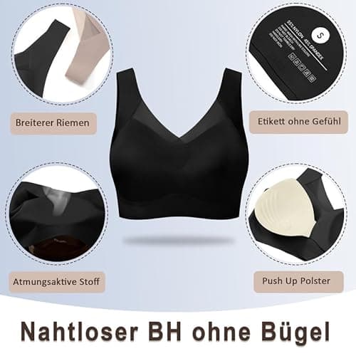 Detalle de Jiuday nahtloser BH ohne Bügel für große Brüste – gepolstertes Soft-Comfort Bustier mit breiten Trägern