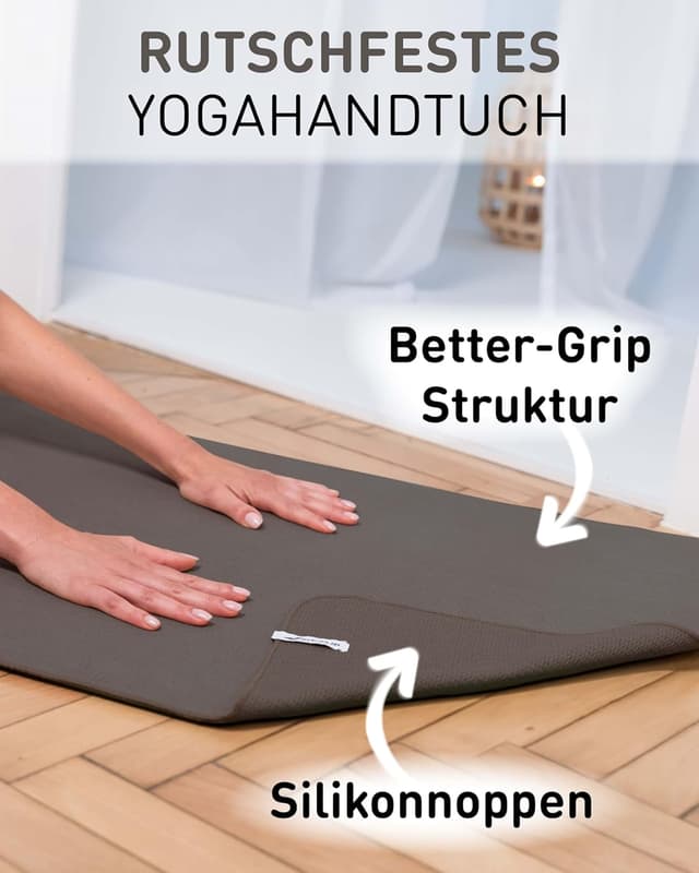 Detalle de Fit-Flip Yoga-Handtuch mit Noppen (rutschfest) – schnelltrocknend aus Mikrofaser, 185 x 63 cm, Anthracite
