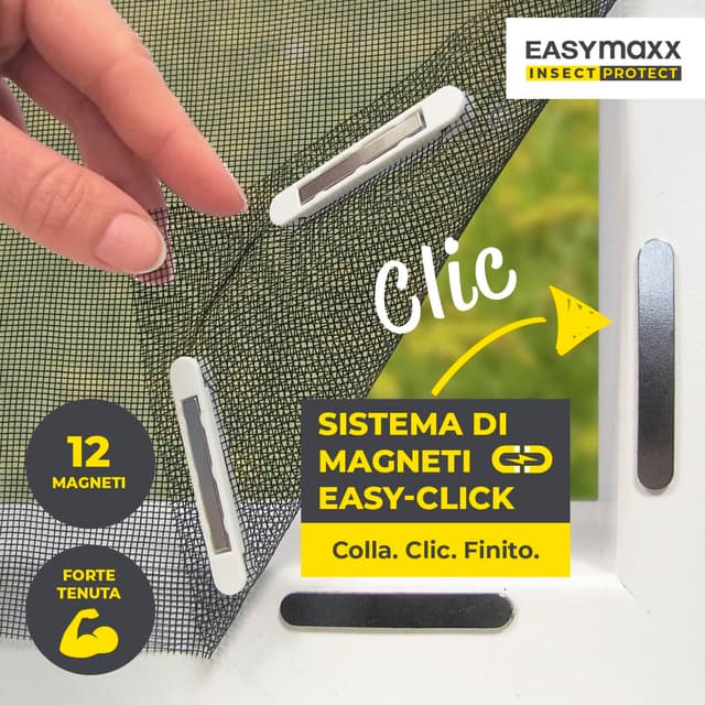 Detalle de EASYmaxx Zanzariera per finestre con Magic Click (tagliabile su misura fino a 150×130 cm, nero) con 12 magneti