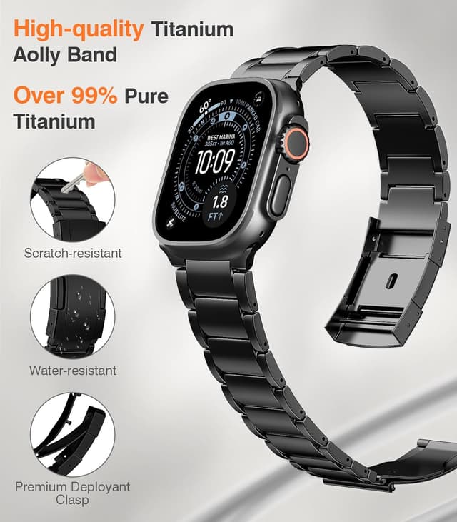 Detalle de ZABUDUO Upgraded Titanium Watch Band Replacement for Apple Watch Ultra & 44mm–49mm Models (Black)
