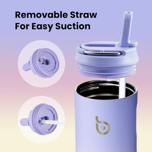 Detalle 1 de Bottle Bottle 700ml Stainless Steel Water Bottle with Straw, Leak-proof Lid & Handle (Purple/Pink/Yellow)