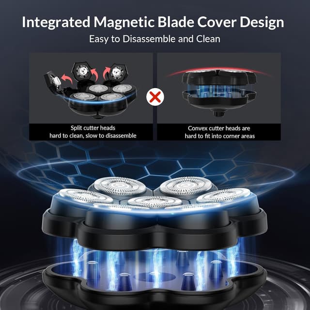 Detalle 2 de HiBig 7D Arc Magnetic Detachable Electric Razor Kit for Bald Men (IPX7, 5-in-1)