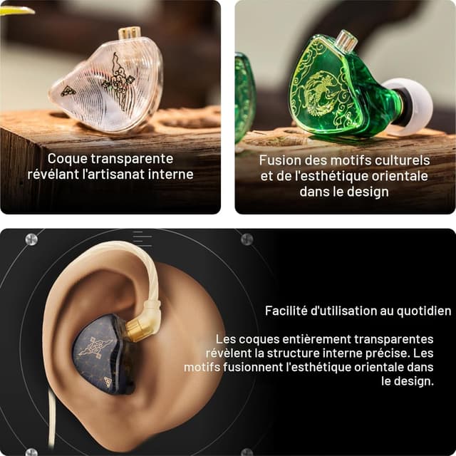 Detalle de Linsoul TANGZU Wan'er S.G — écouteurs intra-auriculaires HiFi à diaphragme 10 mm, câble OFC détachable à 2 broches (blanc, sans micro)