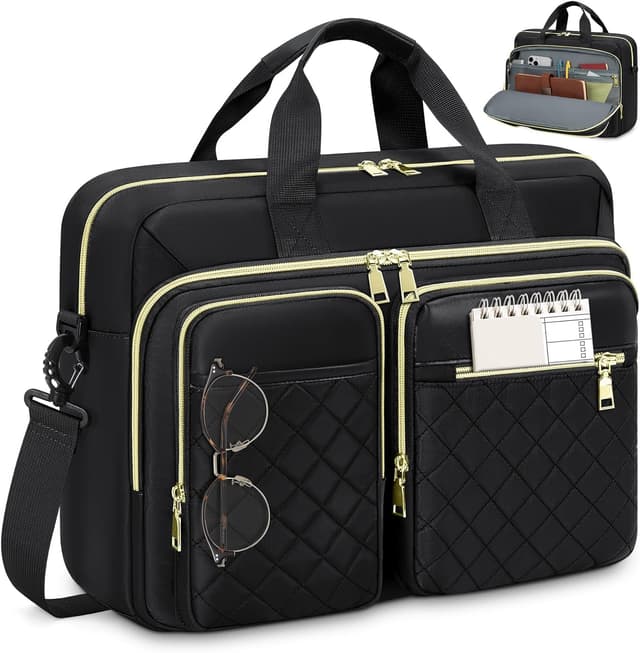 Detalle de RAINSMORE Laptop Bag for Women (17.3 inch) – Large Briefcase, Messenger & Travel Case in Black