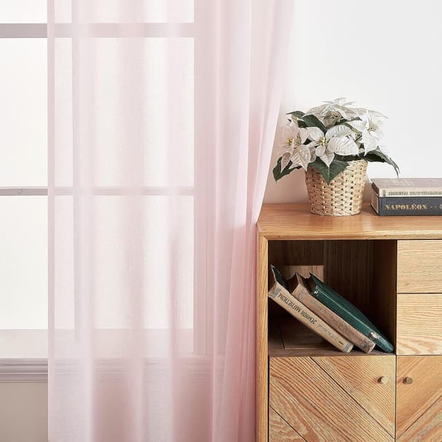 Detalle 2 de EMEMA 2er-Set Sheer Voile-Gardinen mit Ösen, transparentes Polyester, 140 x 215 cm (B x H), rosa