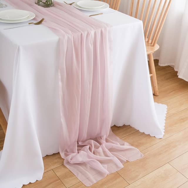 Detalle de CHUQING Chiffon-Tischläufer 70 x 300 cm in Rosa für Hochzeit, Events & Dinner