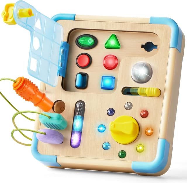 Detalle de lalalark Montessori Busy Board Wooden Activity Board with 15 LED Lights and 9 Sound Effects