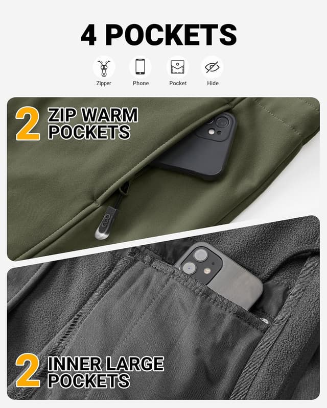 Detalle de Outdoor Ventures Damen-Lang-Regenjacke Softshell mit Kapuze – gefütterte Funktionsjacke für Wind und leichten Regen