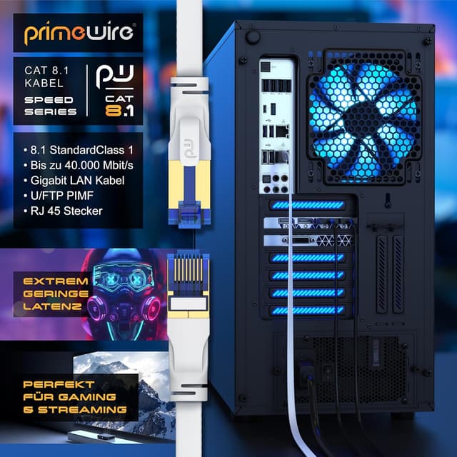 Detalle de CSL CAT 8.1 Netzwerkkabel (3 m) flach & dünn, 40-Gigabit RJ45 (weiß)