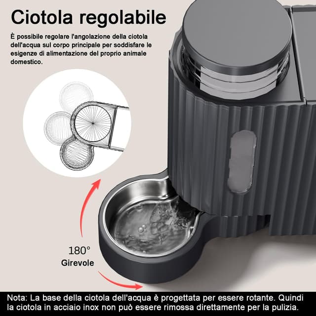 Detalle 2 de Gardner Pet distributore 2 in 1 a gravità cibo e acqua con ciotole in acciaio inox 3L+3L (non elettrico) grigio scuro