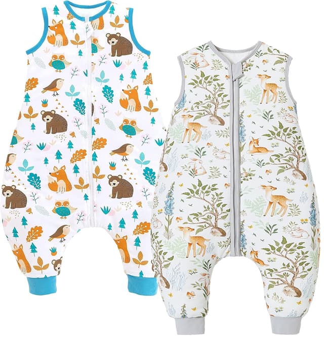 Detalle de Chilsuessy 2er Pack Baby-Schlafsack mit Füßen 2.5 Tog (90 cm) – Winter-Set mit Wald & Bären