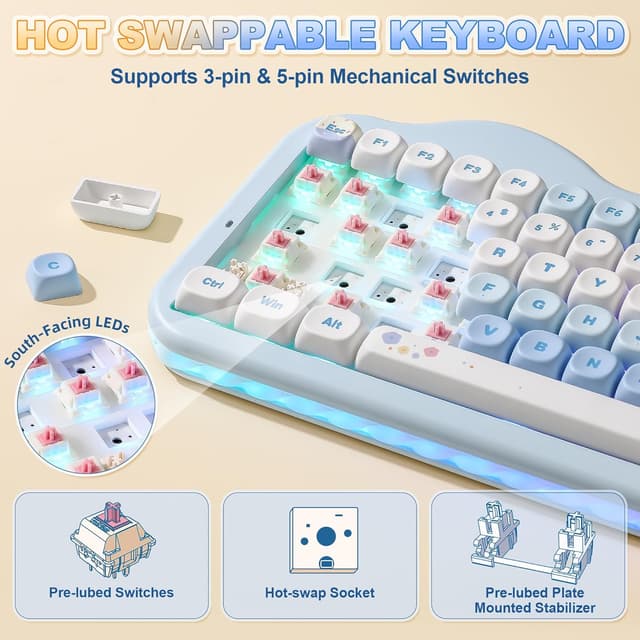 Detalle 1 de YUNZII C75 Wireless Mechanical Keyboard (75% hot-swappable, tri-mode BT/2.4G/USB-C)