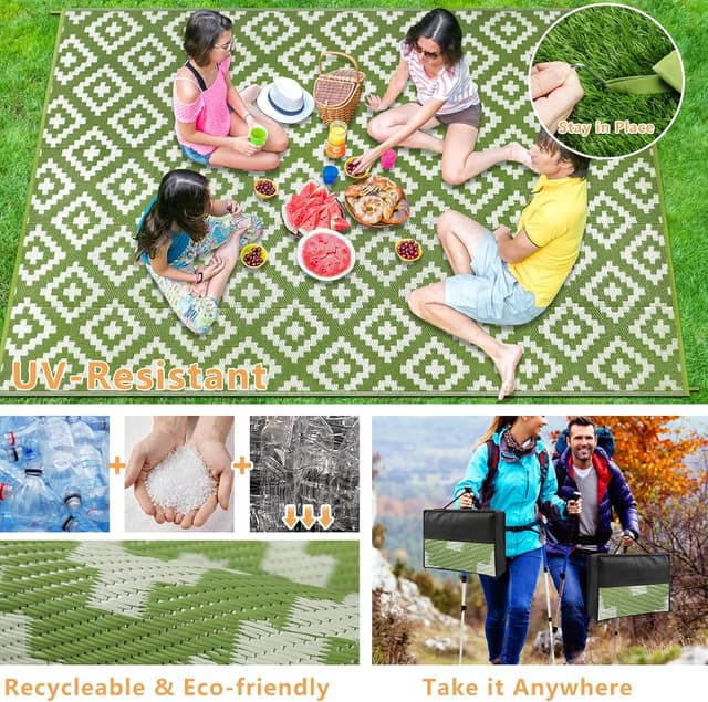Detalle 2 de Homcomodar 180x270cm Reversible Outdoor Rug (Plastic Straw Look) – UV Resistant Camping Mat, Recycled Patio Mat