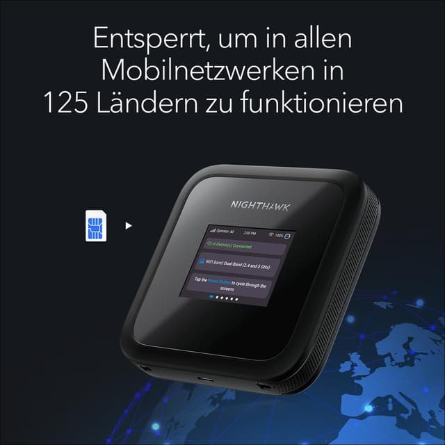 Detalle 2 de NETGEAR Nighthawk M3 (MH3150) – mobiler 5G-Router mit WiFi 6, bis zu 2,5 GBit/s, Nano‑SIM, bis 32 Geräte