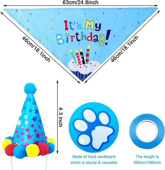 Detalle de SUOXU Dog Birthday Party Supplies set with hat, bandana, bow tie, banner, balloons and ribbon