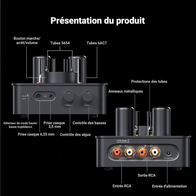 Thumbnail 6 de Fosi Audio GR70 Préampli Casque à Lampes 300 mW