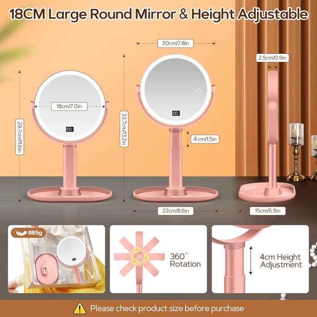 Thumbnail 6 de B Beauty Planet Magnifying Mirror with Light 30X/1X (Double Sided, Rose Gold) with 3 Light Modes, Adjustable Height & 360° Rotation