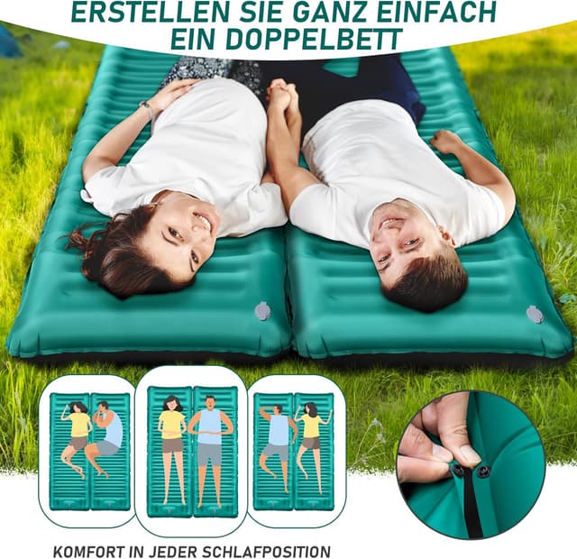 Detalle 2 de JEMULICE Isomatte Camping 12 cm ultradick mit Fußpumpe – ultraleicht & kleines Packmaß für Zelt und Wandern