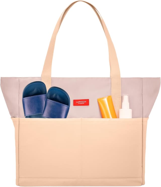 Detalle de LARKSON Borsa Mare Linn, borsone da spiaggia grande con cerniera e tasche