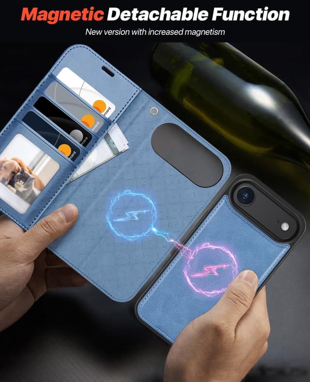 Detalle de OCASE Handyhülle für iPhone Air (6,5 Zoll) – abnehmbare 2-in-1 Klapphülle mit Magnet, RFID, Kartenfach & Standfunktion in Hellblau